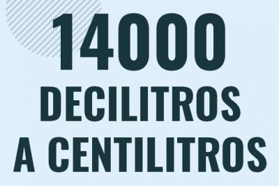 Profesor en pizarra explicando cuanto es 14000 decilitros en centilitros o como pasar de 14000 dl a cl